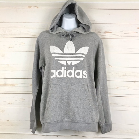 adidas Trefoil Logo Heather Gray Pullover Hoodie - Picture 13 of 14